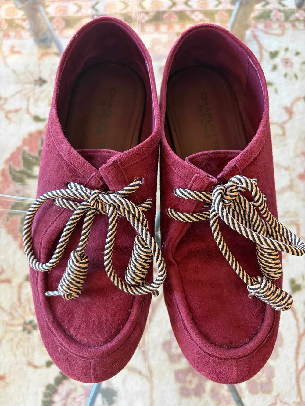 Charlotte Stone Burgundy Suede Moccasins